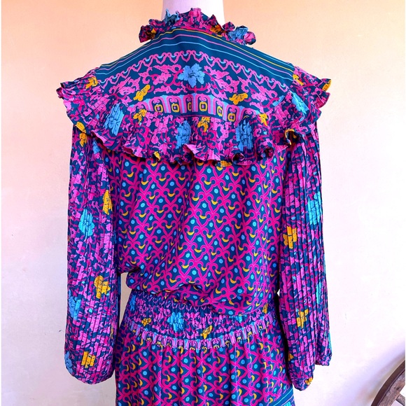 DIANE FREIS Beautiful Vtg 90’s Classic Floral Geometric Dress Fringe Tie Sz 12 - Picture 4 of 15